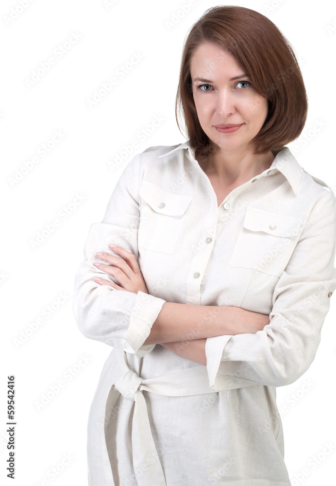 Smiling girl in white shirt isolated on white background Smiling girl in white shirt isolated on white background