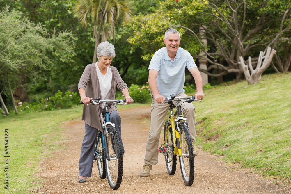 Fototapeta premium Senior couple on cycle ride in countryside