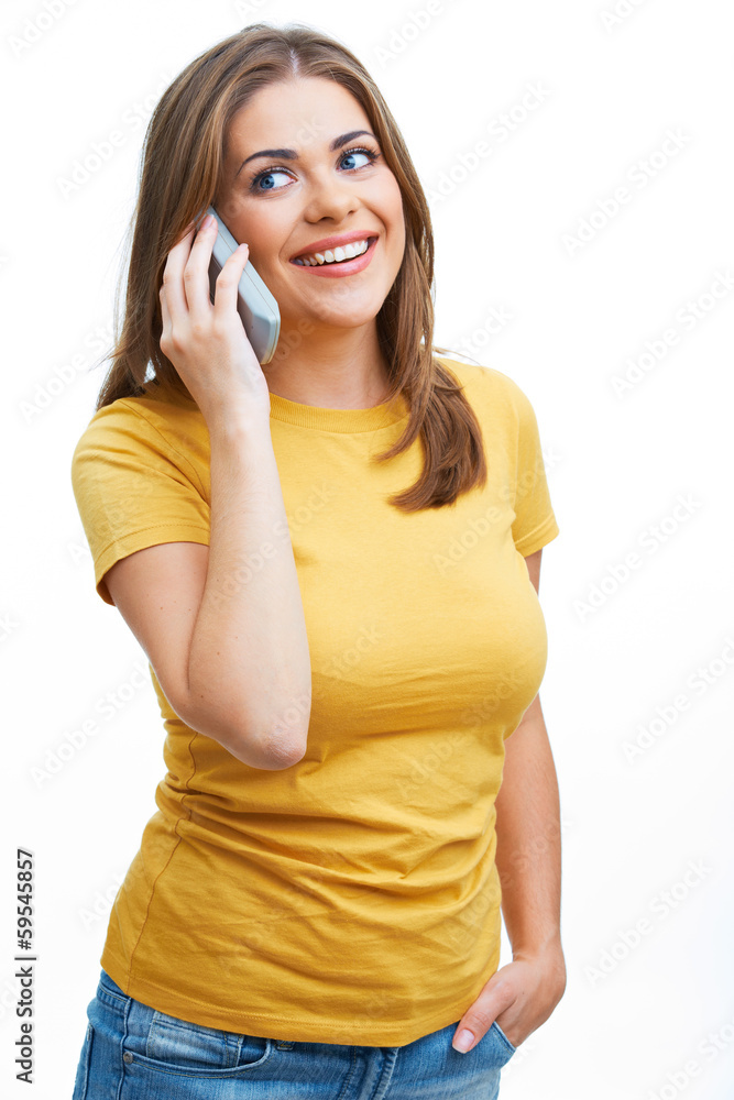Portrait of young woman on phone call Portrait of young woman on phone call