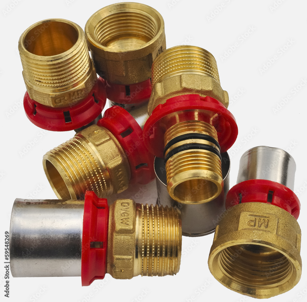 Construction site - close-up group of valves water system heat Construction site - close-up group of valves water system heat