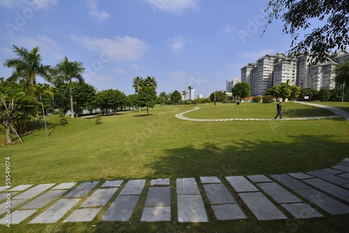 Photos The park scenery under the blue sky and white clouds
