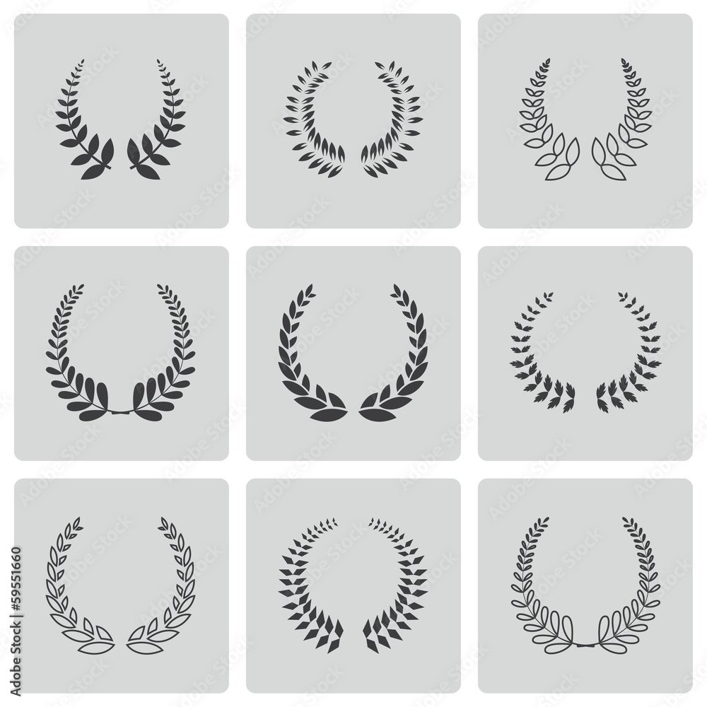 Vector black laurel wreaths icons set Vector black laurel wreaths icons set