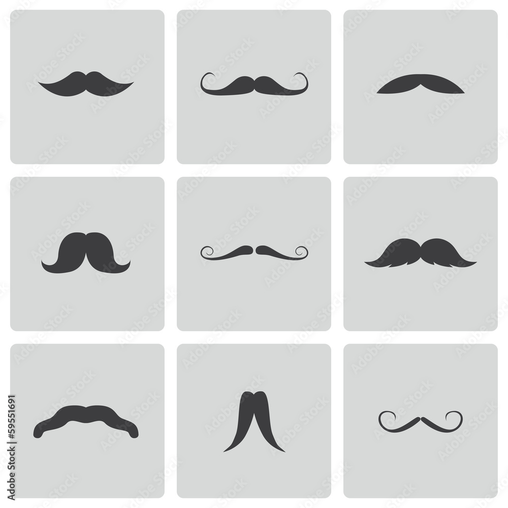 Vector black mustaches icons set Vector black mustaches icons set