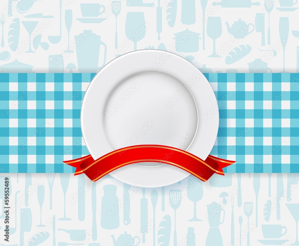Restaurant menu design with plate and ribbon Stock Vector | Adobe Stock