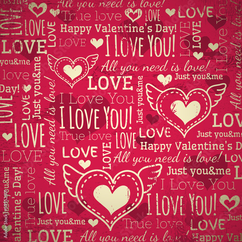 red background with  valentine heart and wishes text,  vector