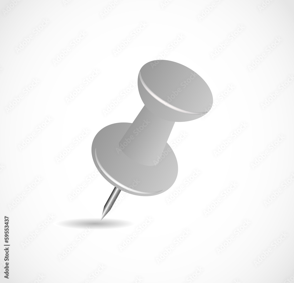 Grey pushpin on a white background with shadow VECTOR