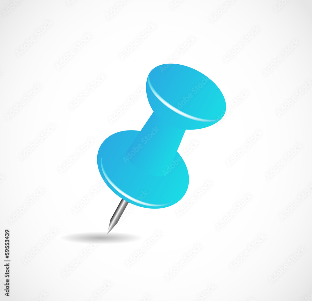 Blue pushpin on a white background with shadow VECTOR