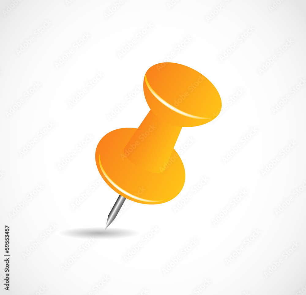Orange pushpin on a white background with shadow VECTOR Orange pushpin on a white background with shadow VECTOR
