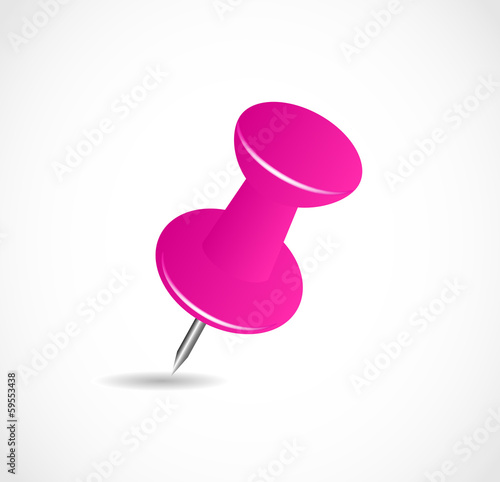 Pink pushpin on a white background with shadow VECTOR