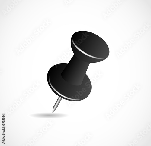 Black pushpin on a white background with shadow VECTOR