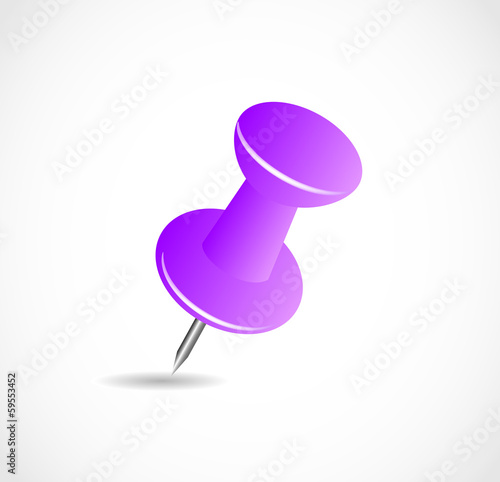 Violet pushpin on a white background with shadow VECTOR