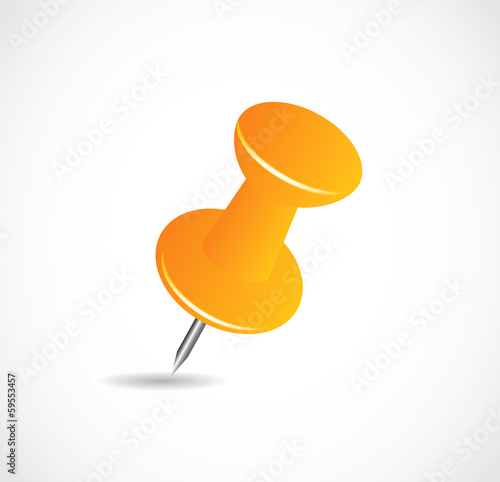 Orange pushpin on a white background with shadow VECTOR