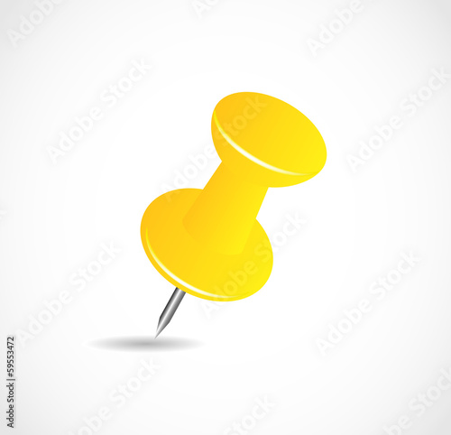 Yellow pushpin on a white background with shadow VECTOR