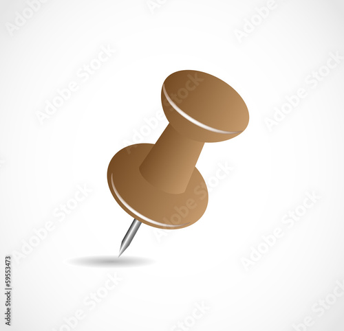 Brown pushpin on a white background with shadow VECTOR