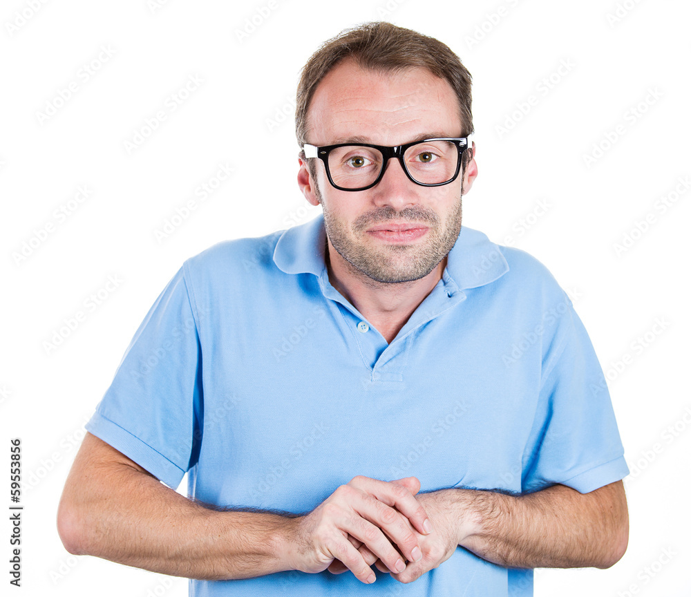 Shy, weak, nerdy young man in black glasses, socially awkward Shy, weak, nerdy young man in black glasses, socially awkward
