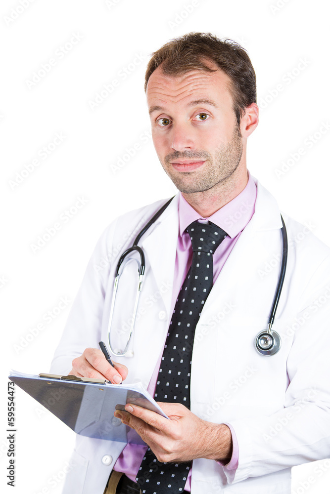 Confident male doctor taking patient's notes Confident male doctor taking patient's notes