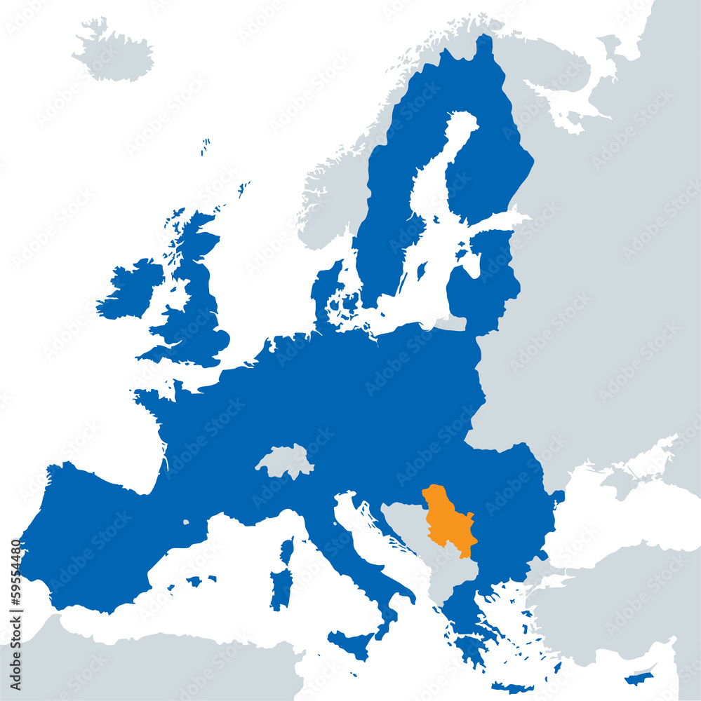 map of European Union and the indication of Serbia