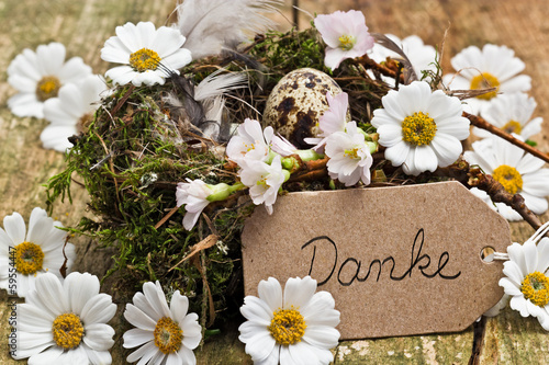 Vogelnest, Margeriten, Anhänger, Danke