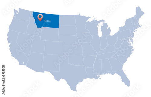 USA map with the indication of State of Montana and Helena town photo