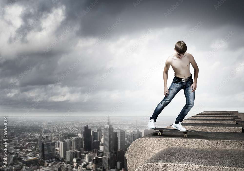 Teenager on skateboard