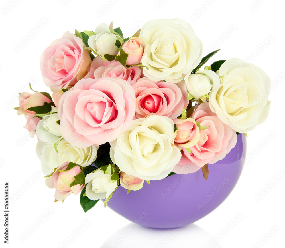 Pot with flowers isolated on white
