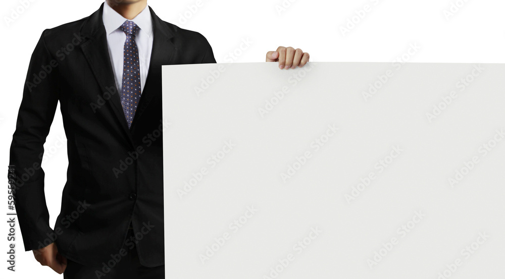 Business man handing blank business card over Business man handing blank business card over