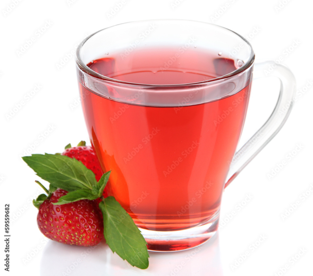 Delicious strawberry tea isolated on white Delicious strawberry tea isolated on white
