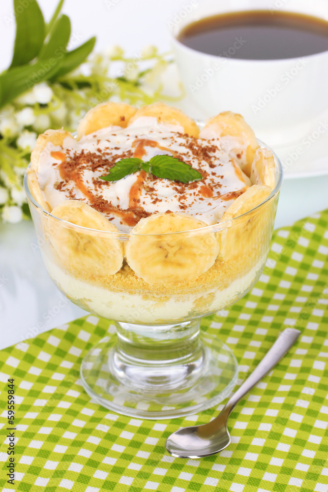 Delicious dessert with banana and caramel Delicious dessert with banana and caramel