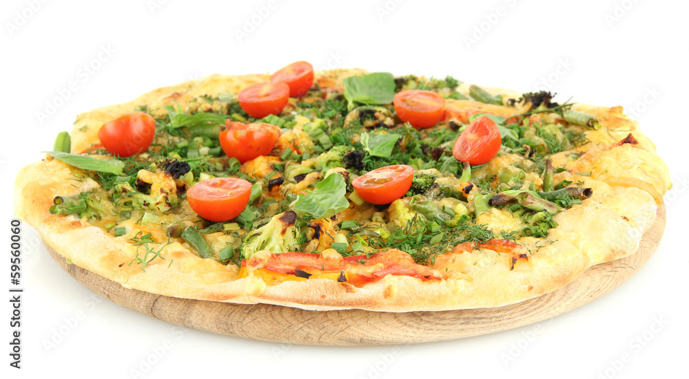 Tasty vegetarian pizza, isolated on white Tasty vegetarian pizza, isolated on white