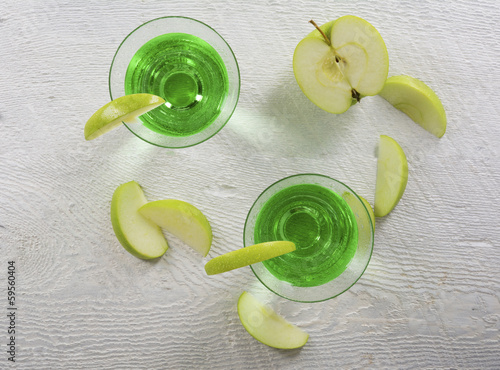 Green Apple Martini Cocktail in Overhead View photo