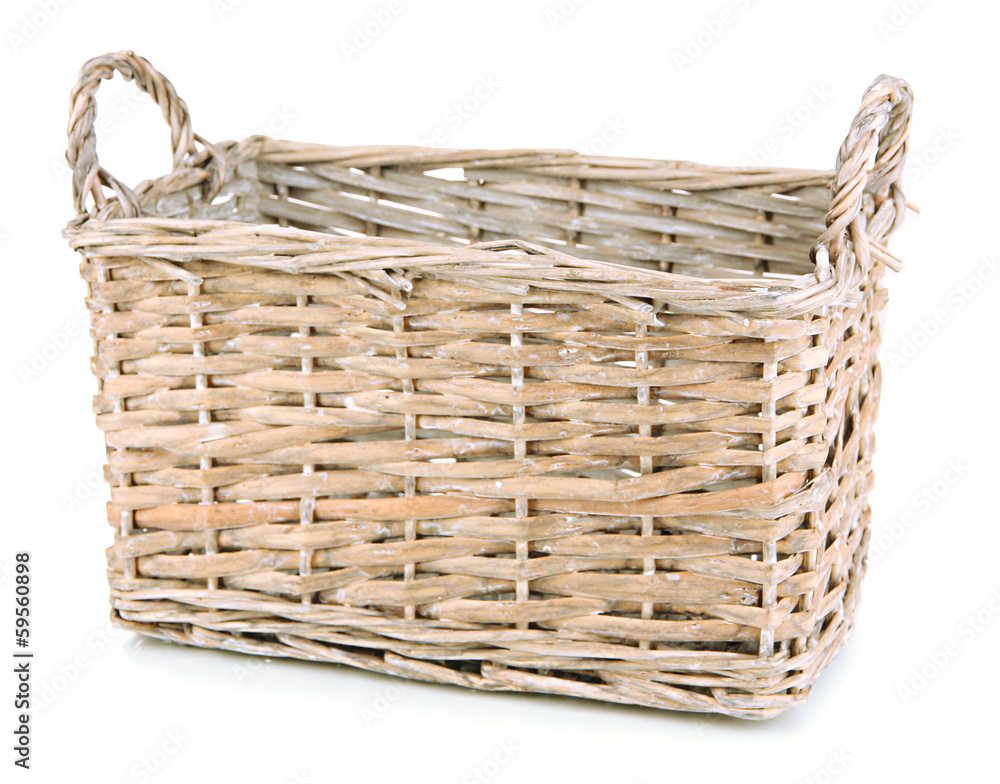Obraz premium Empty wicker basket isolated on white