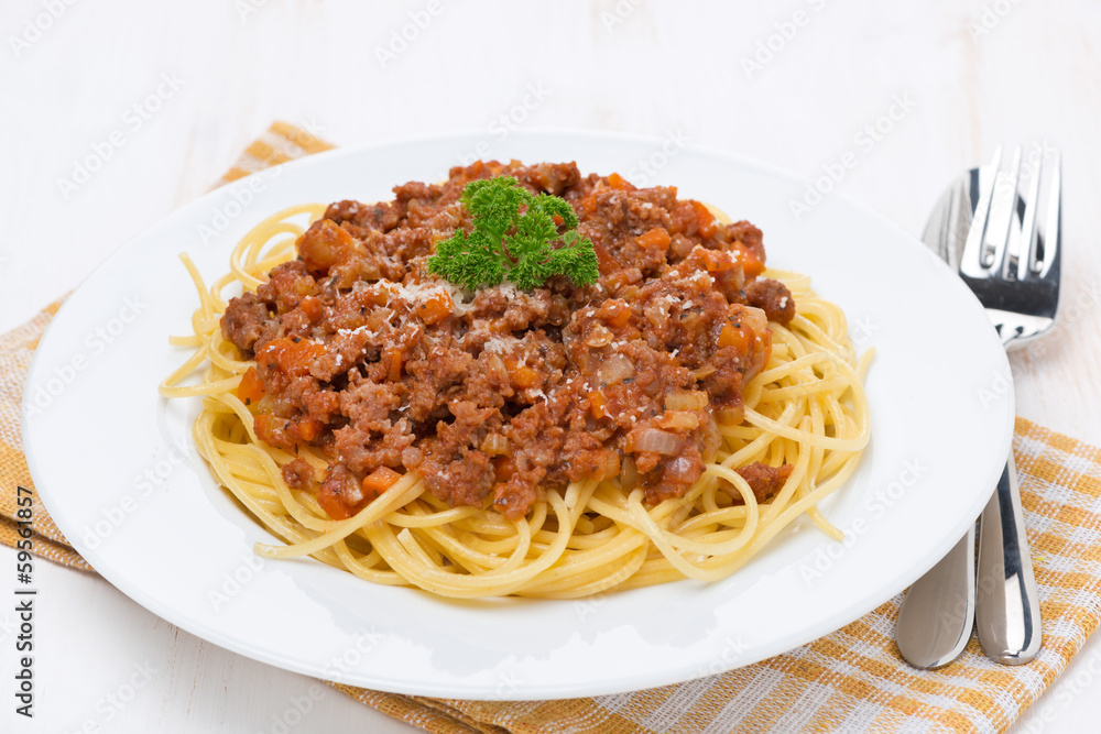 pasta - spaghetti bolognese on a white plate pasta - spaghetti bolognese on a white plate