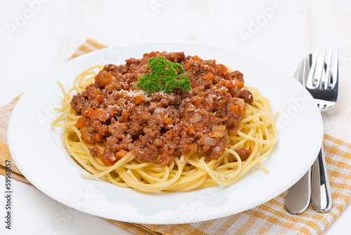 pasta - spaghetti bolognese on a white plate