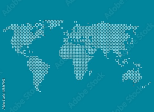 Weltkarte aus weißen Kriesen auf blauem Hintergrund
