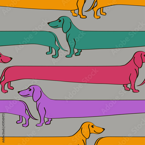 Seamless pattern with cartoon Dachshund dogs