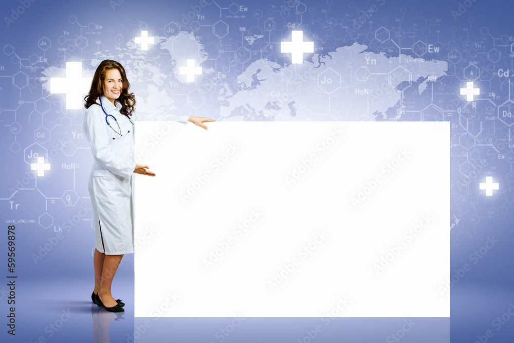 Doctor with banner Doctor with banner