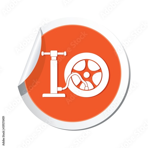 Car wheel and pump service icon on sticker