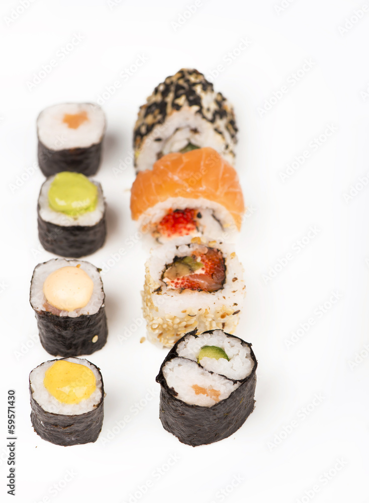 Sushi pieces collection isolated on white background Sushi pieces collection isolated on white background