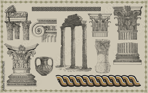Canvas Print Old greek set illustration