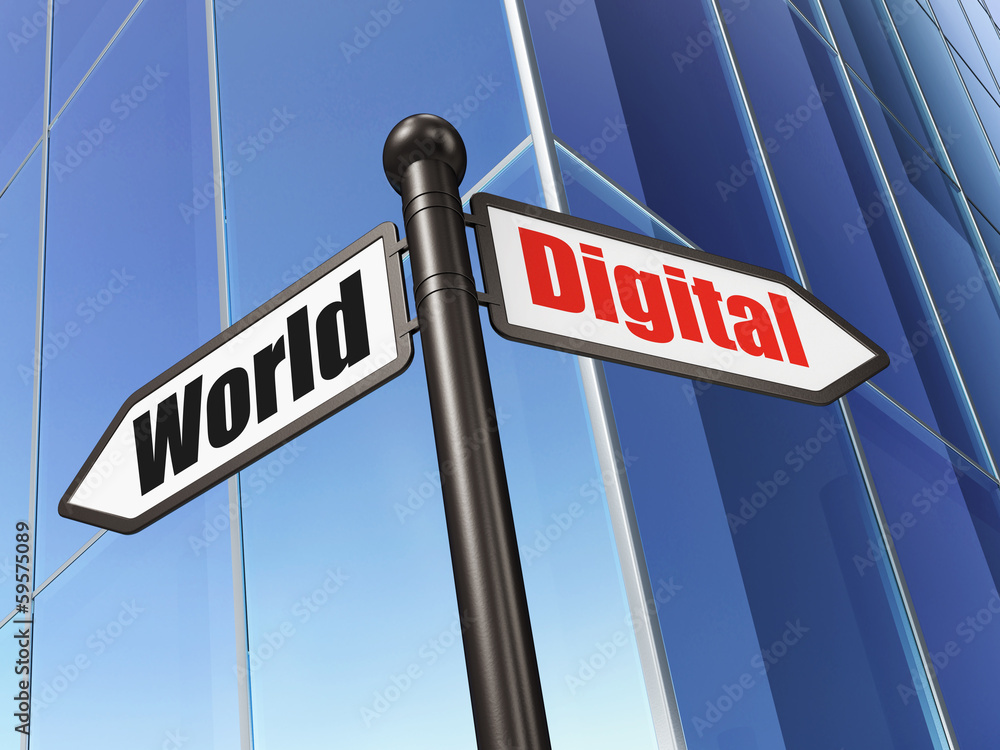Information concept: sign Digital World on Building background