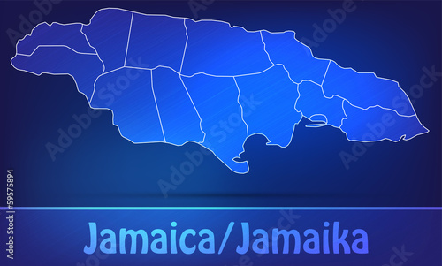 Grenzkarte von Jamaika mit Grenzen in einfarbig Scribble