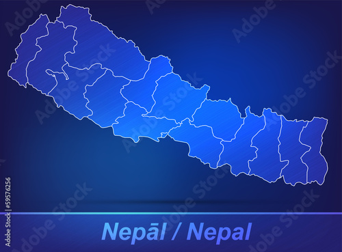 Grenzkarte von Nepal mit Grenzen in einfarbig Scribble