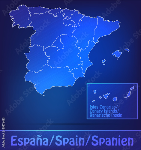 Grenzkarte von Spanien mit Grenzen in einfarbig Scribble