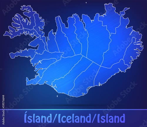 Grenzkarte von Island mit Grenzen in einfarbig Scribble