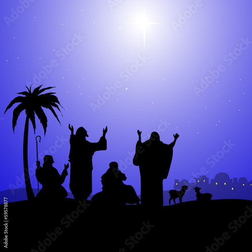 Shepherd and Star on hill outside Bethlehem