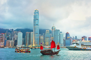 Papier peint photo Hong Kong Traversée maritime du port Victoria  © joyt