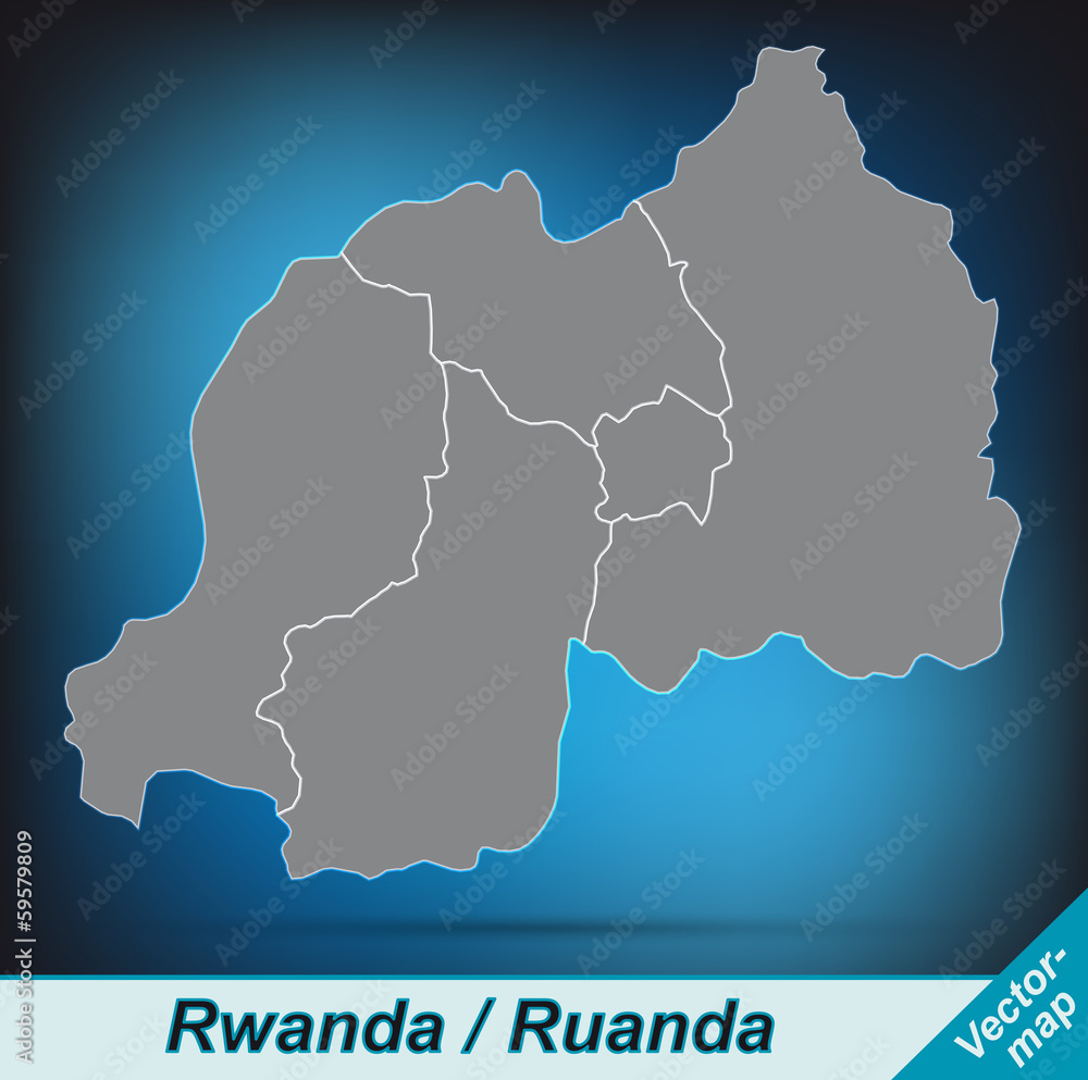 Ruanda mit Grenzen in leuchtend grau
