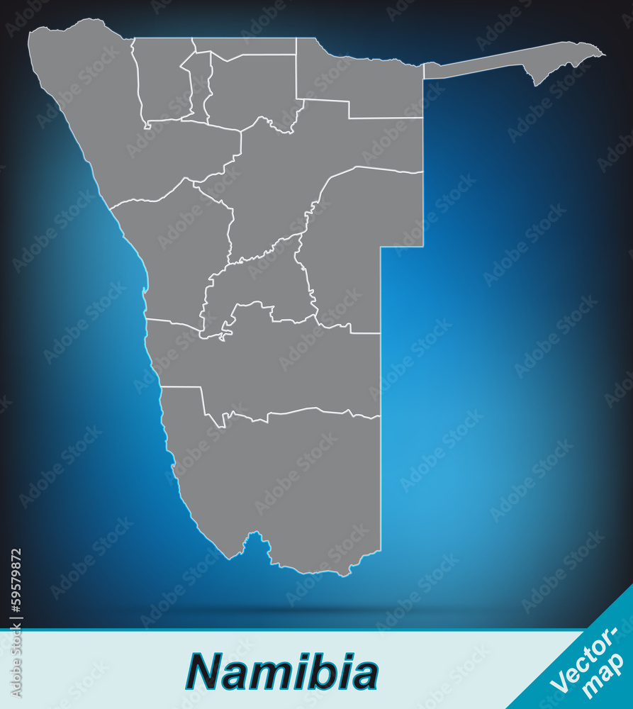 Namibia mit Grenzen in leuchtend grau