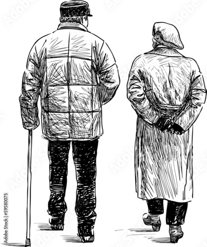elderly couple for a walk