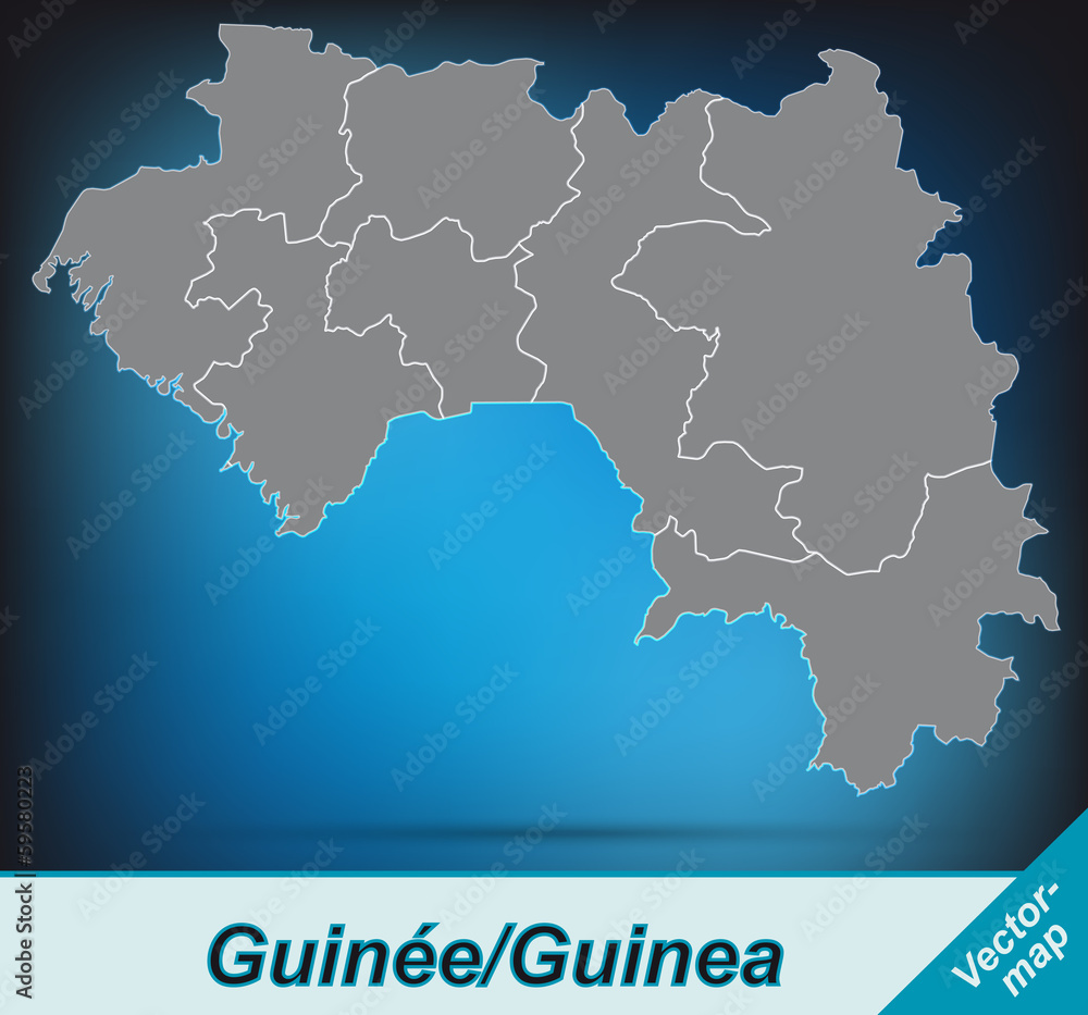 Guinea mit Grenzen in leuchtend grau